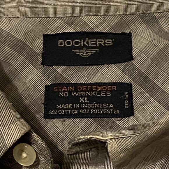 Dockers Stain Defender Gray Plaid Button Down Men’s Shirt Size XL Preppy - Picture 2 of 16